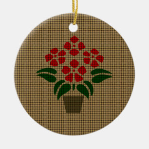 Ornement En Céramique Poinsettia Rouge Tissé
