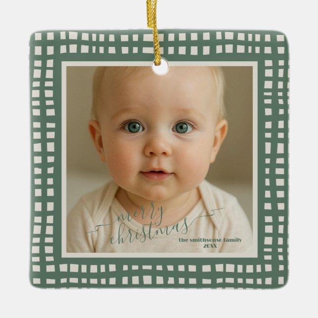 Ornement En Céramique Poinsettia Sage Green Ivory Christmas two Photo (Devant)