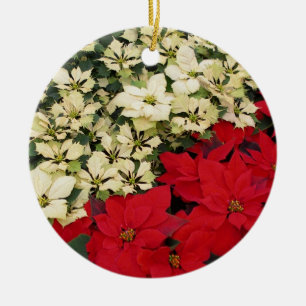 Ornement En Céramique Poinsettias blanches et rouges I Holiday Floral
