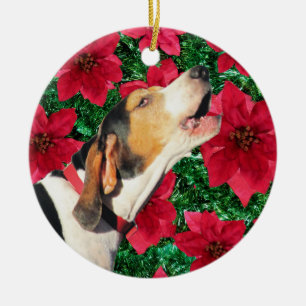 Ornement En Céramique Poinsettias de Coonhound de marcheur de Treeing