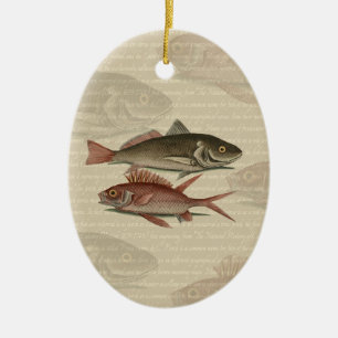 Ornement En Céramique Poisson Perche Rouge Pêcheur d'Art