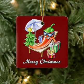 Ornement En Céramique Poivre de Noël carré Deep Red Joyeux