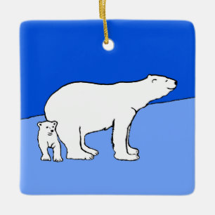Ornement En Céramique Polar Bear Mom and Cub Peinture - Wildlife Art