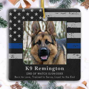 Ornement En Céramique Police Chien K9 Memorial Photo EOW Mince Ligne ble