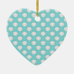 Ornement En Céramique Polka point blanc Kitty visage sur Turquoise