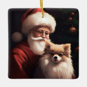 Ornement En Céramique Pomeranian avec le Père Noël Festif Noël