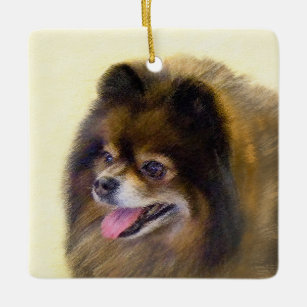 Ornement En Céramique Pomeranian Black and Tan Painting Original Dog Art