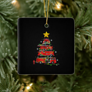 Ornement En Céramique Pompier Camion Arbre de Noël Hommes Femmes