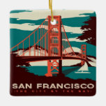 Ornement En Céramique Pont d'or de style Vintage San Francisco<br><div class="desc">Un magnifique design de style Vintage San Francisco. Montrez votre amour et votre passion pour la belle ville de San Francisco. Pour plus de grands modèles de voyage consultez le reste de notre boutique!</div>