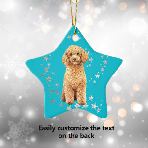 Ornement En Céramique Poodle Chien étoiles d'argent Noël Turquoise