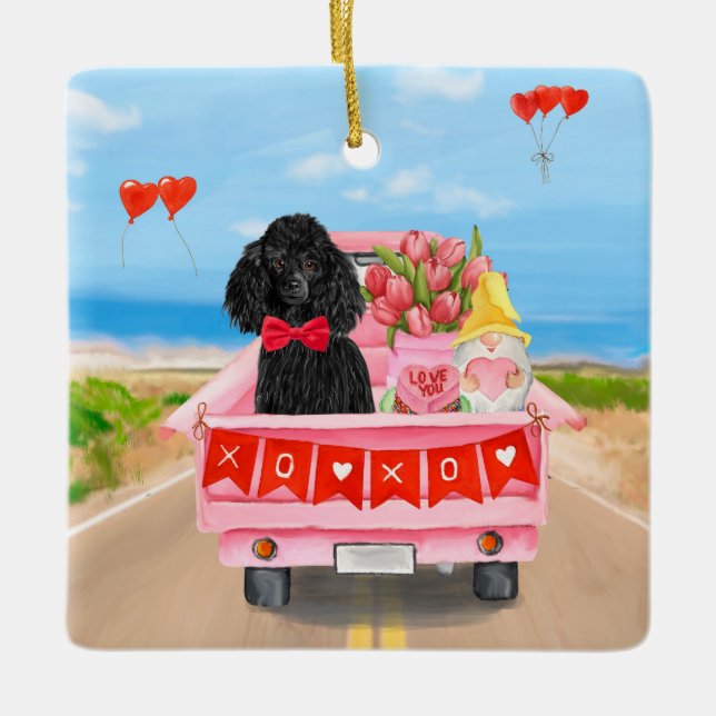 Ornement En Céramique Poodle Chien Saint-Valentin Coeurs de Camion (Devant)