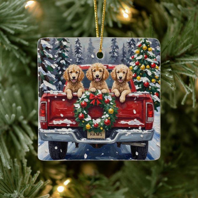 Ornement En Céramique Poodle Christmas Red Truck Holiday (Arbre)