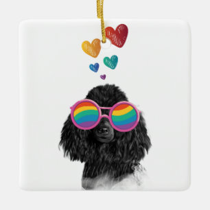 Ornement En Céramique Poodle Dog with Hearts Saint-Valentin
