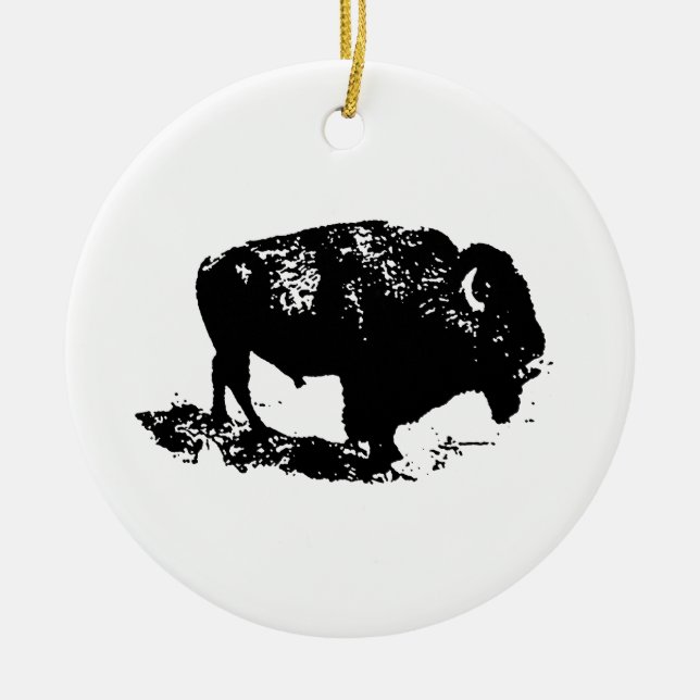 Ornement En Céramique Pop Art Black White Buffalo Bison Silhouette (Devant)