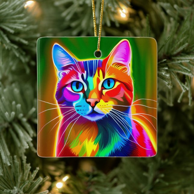 Ornement En Céramique Pop Art Cat (Arbre)