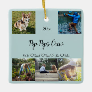 Ornement En Céramique Pop Pop's Crew Custom 5 Photo Grid, Vert