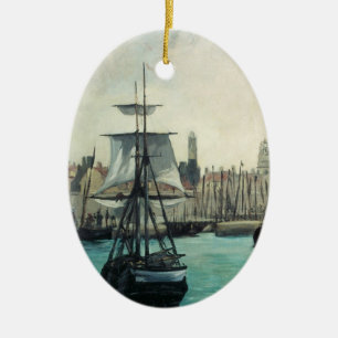 Ornement En Céramique Port à Calais par Manet, Impressionisme d'Art Vint