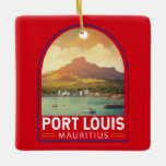Ornement En Céramique Port Louis Maurice Travel Art Vintage<br><div class="desc">Conception de déplacement vectoriel rétro Port Louis. Port Louis est la capitale mauricienne,  dans l'océan Indien.</div>