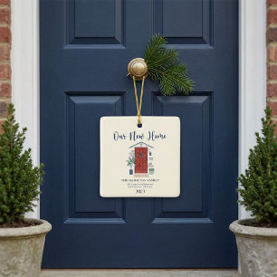 Ornement En Céramique Porte avant à l'aquarelle Notre premier Noël Nouve