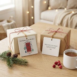 Ornement En Céramique Porte d'entrée rouge Premier Noël dans notre nouve