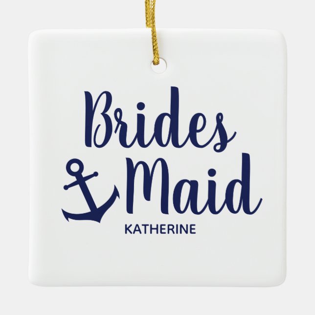 Ornement En Céramique Porte-mère bleu marine nautique avec ancre (Devant)