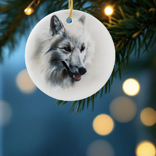 Ornement En Céramique Portrait de Loup Blanc Majestueux Réaliste Douce