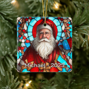 Ornement En Céramique Portrait de Noël vintage de Père Noël