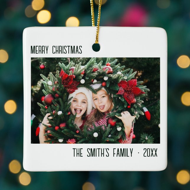 Ornement En Céramique Portrait de photo familial minimal Noël (Minimal Family Photo Portrait Christmas Ceramic Ornament
)