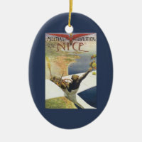 Poster Vintage voyage, avion au-dessus de Nice Fra