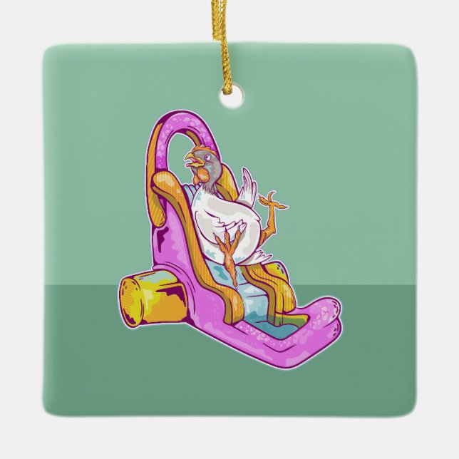 Ornement En Céramique Poulet sur un toboggan (Devant)