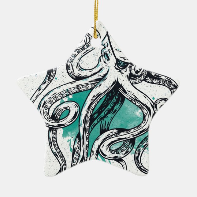 Ornement En Céramique Poulpe de vie marine (Devant)