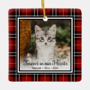 Ornement En Céramique Pour toujours dans nos coeurs Rouge Plaid Cat Memo