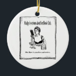 Ornement En Céramique Pratique pour la conception vintage de club de<br><div class="desc">Caractéristiques de conception ce graphiques vintages une lecture de femme, entourée par des verres et un décanteur. Elle est encadrée par un livre. Le texte lit "Madge est sérieux au sujet de son club de lecture" et "elle aime pratiquer et passer en revue". C'est un regard humoristique aux clubs de...</div>