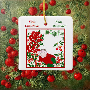 Ornement En Céramique Premier art de Noël du bébé dormant personnalisé