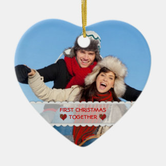 Ornement En Céramique Premier coeur personnalisé de Noël de photo