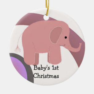 Ornement En Céramique Premier éléphant rose de Noël du bébé