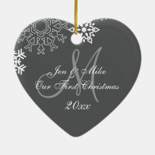 Ornement En Céramique Premier gris de monogramme de l'ornement de Noël