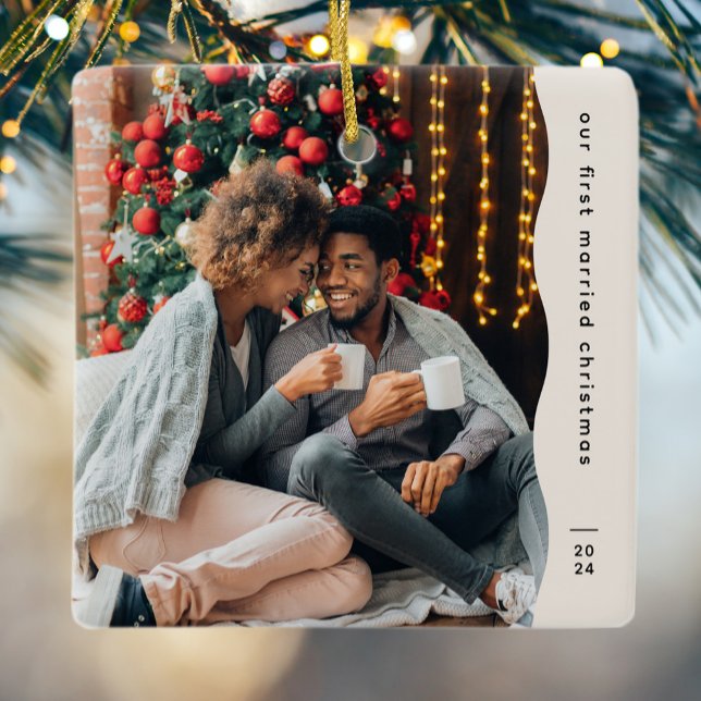 Ornement En Céramique Premier marié Noël deux photo simple (Créateur téléchargé)
