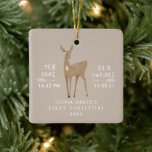 Ornement En Céramique Premier Noël 1 photo bébé détails cerf Céramique<br><div class="desc">Premier Noël 1 photo bébé détails cerf élégant design moderne. Une partie d'une collection étonnante. Avec espace pour le nom,  l'année de naissance,  la date de naissance,  le poids en lb et oz et la longueur en pouces. Belle délicate conception de cerfs dessinés à la main.</div>