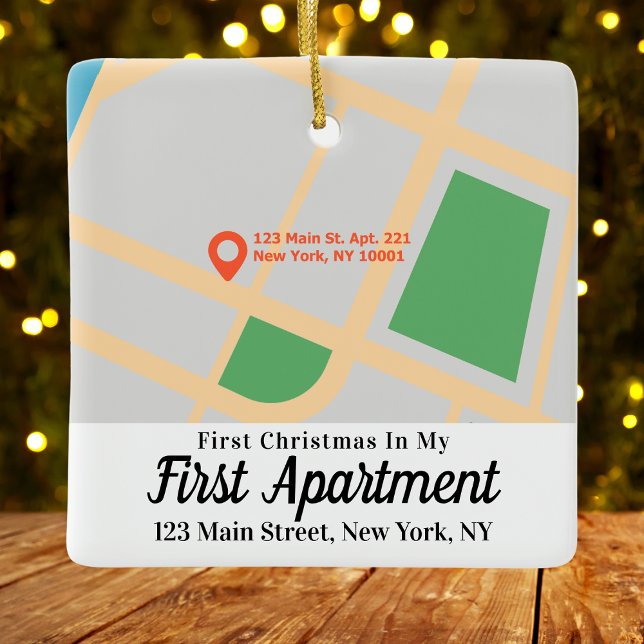 Ornement En Céramique Premier Noël 1er Appartement Adresse Carte personn (First Christmas 1st Apartment Address Custom Map Ceramic Ornament
)