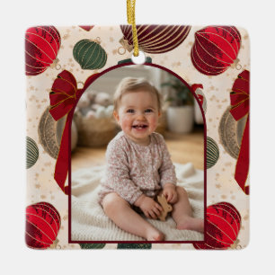Ornement En Céramique Premier Noël de Bébé Élégant Nœud Rouge Vintage Ph