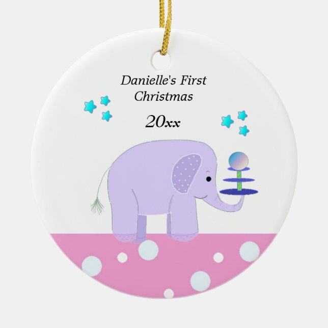 Ornement En Céramique Premier Noël de bébé éléphant (Devant)