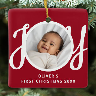 Ornement En Céramique Premier Noël de bébé garçon personnalisé Photo Rou