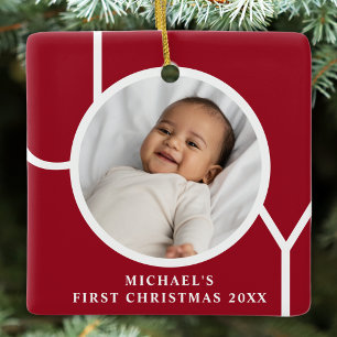 Ornement En Céramique Premier Noël de bébé garçon Photo personnalisée Ro