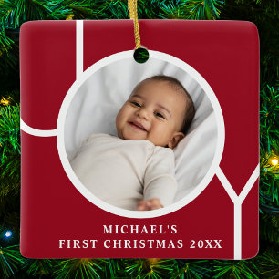 Ornement En Céramique Premier Noël de bébé garçon Photo personnalisée Ro
