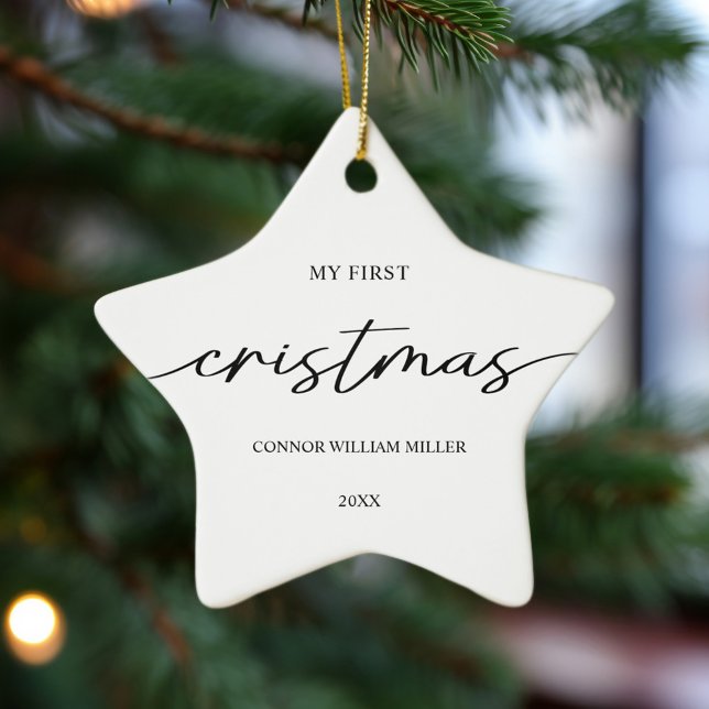 Ornement En Céramique Premier Noël de bébé minimal élégant moderne (Baby's First Christmas Minimal Elegant Modern Ceramic Ornament)