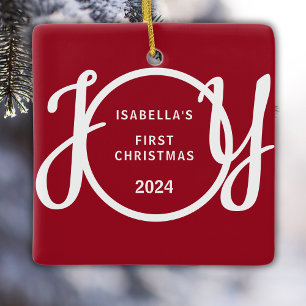 Ornement En Céramique Premier Noël de bébé Nom personnalisé Cadeau rouge