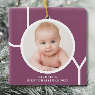 Ornement En Céramique Premier Noël de bébé personnalisé Photo Violet