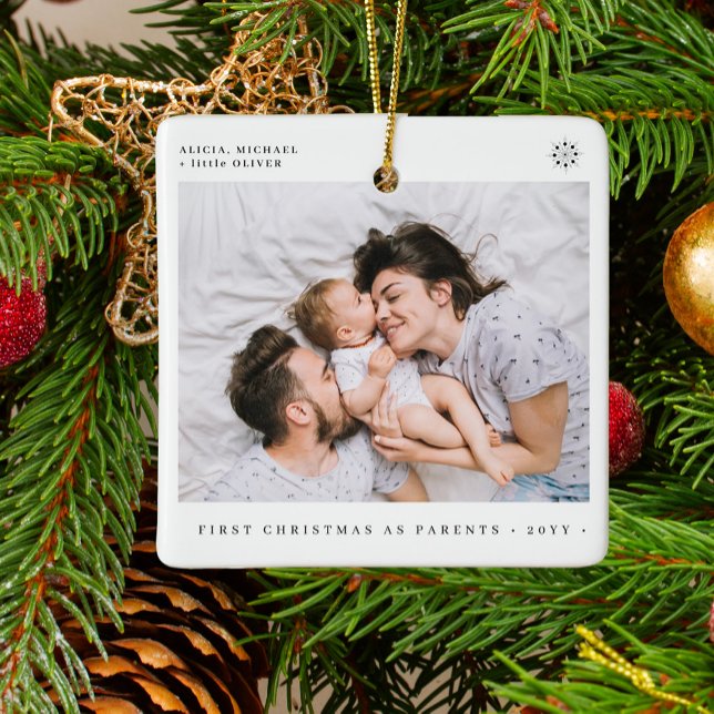 Ornement En Céramique Premier Noël de bébé simple photo de famille minim (Créateur téléchargé)