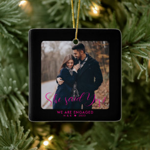 Ornement En Céramique Premier Noël de couple fiancé Photo personnalisée